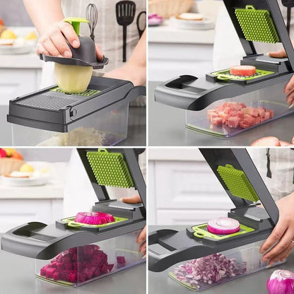 Mandoline Slicer Vegetable Chopper, Adjustable Food Cutter for Potato Fries & Veggies – Detachable Blade Onion Slicer, Kitchen