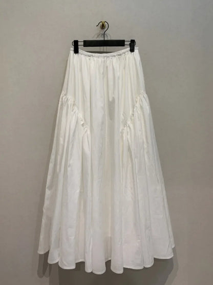 Kuzuwata Loose Autumn Winter Casual Solid Skirt A-line Mid-length Patchwork Big Swing Faldas Japan Moda Ruched All-match Skirts