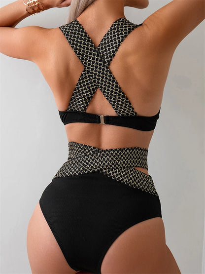 Bandage Cross Bikini Set Swimsuit 2026 Women Sexy High Waist Swimwear Black Beach Bathers Bathing Suit Female Swimming Summer