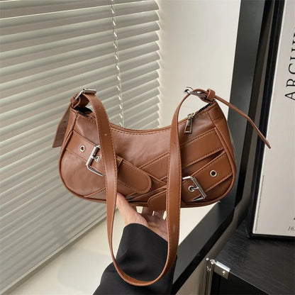 Y2K Vintage PU Leather Women Shoulder Bag Small Crossbody Bag Fashion Ladies Underarm Bag Clutch Purse and Handbag