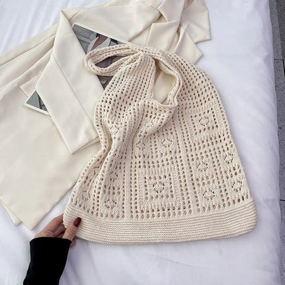 Simple Crochet Tote Bags Fashion Hollow Knitted Women's Bags Casual Female Shoulder Bags Ladies Shopping Top-Handle Bags Handbag