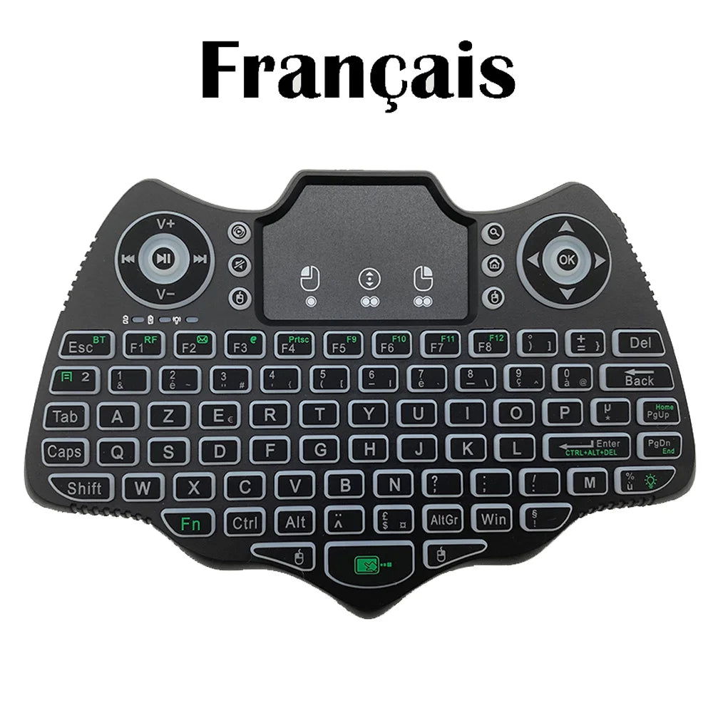 MRSVI V18 Mini-Funktastatur 2,4 GHz BT Touch 7-farbige Hintergrundbeleuchtung Französisch Spanisch Russisch Air Mouse Tastatur Geschenk für Android TV Box