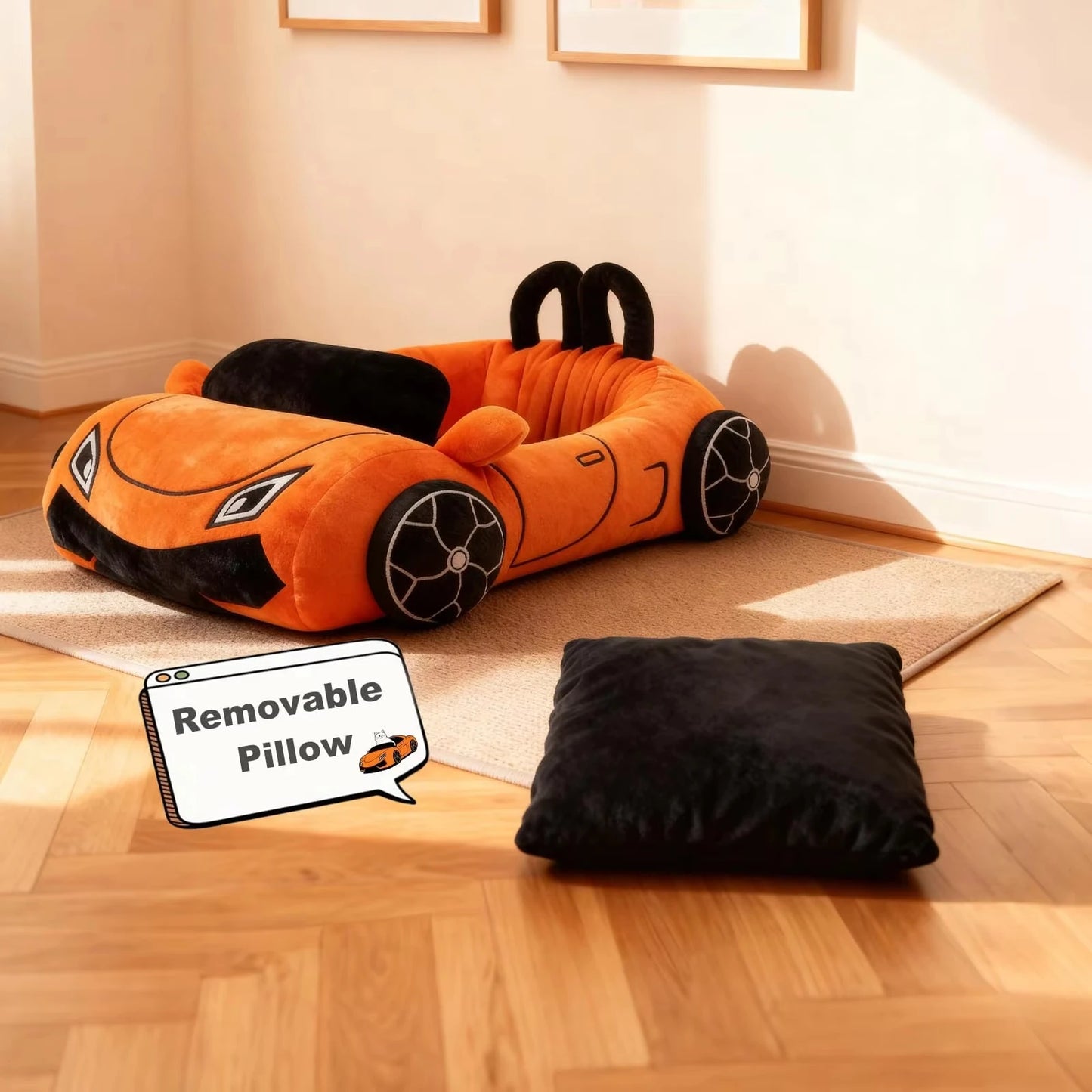 Cute Cat Beds Kitten Beds Soft Small Dog Beds Washable Pet Bed with Pillow for Puppy Kitty Funny Supercar Cat Toys Accessories