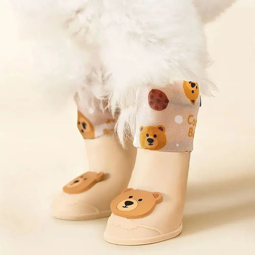 4Pcs/Set Pet Silicone Rain Boot Cartoon Cute Pet Rain Boot Waterproof Dog Shoe Foot Cover Outdoor Pet Paw Protector Pet Supplies