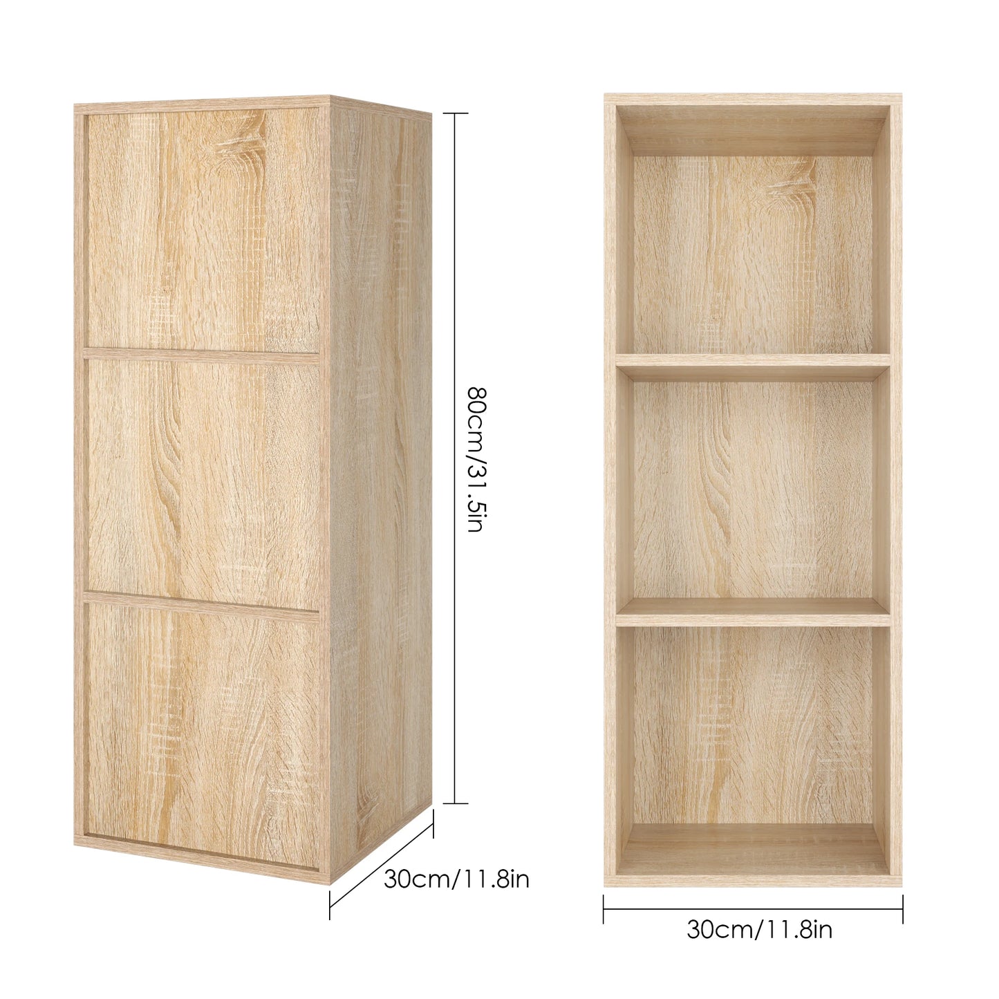 Getone Small Bookcase, White Bookshelf, 3 Cubes Storage Unit, Living Room Bookcase Wooden 30x30x80cm