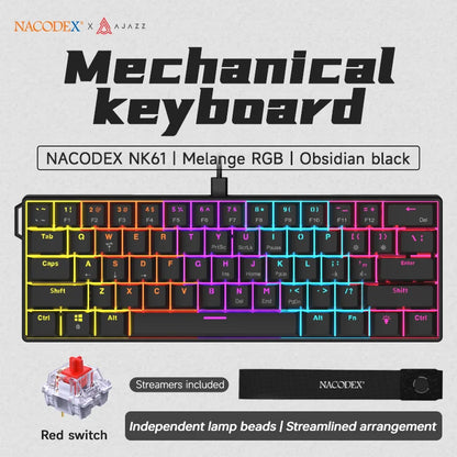 Ajazz NK61 Mechanical Wired Gaming Keyboard RGB Lighting Effects Supports Hot-Swappable 61 Keys Mechanical Gaming Keyboard
