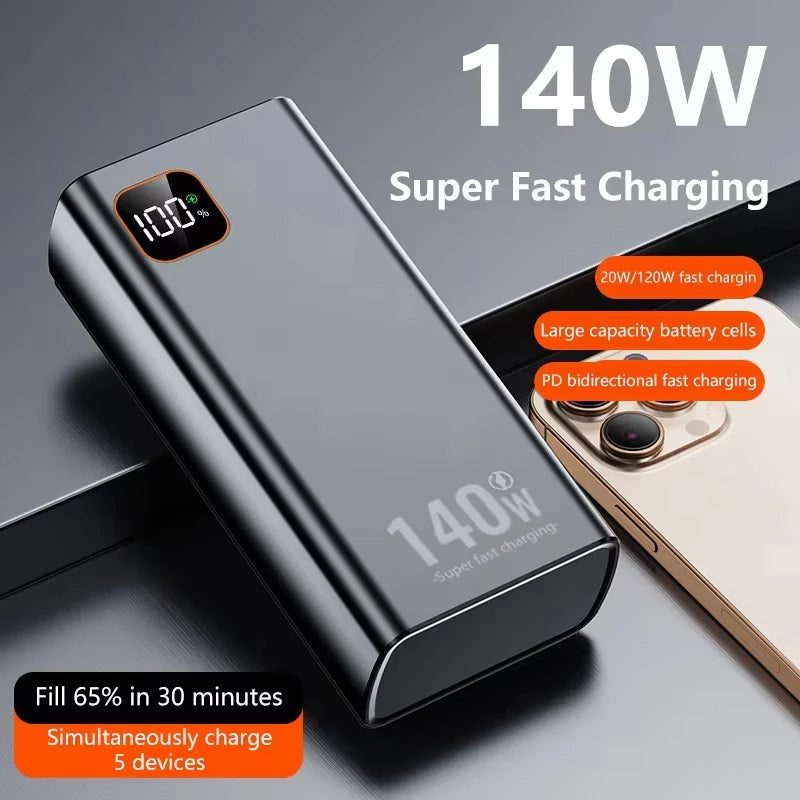 Lenovo 500000mAh Power Bank 140W Ultra Large Capacity Super Fast Charging Portable Power Digital Display External Battery 2026