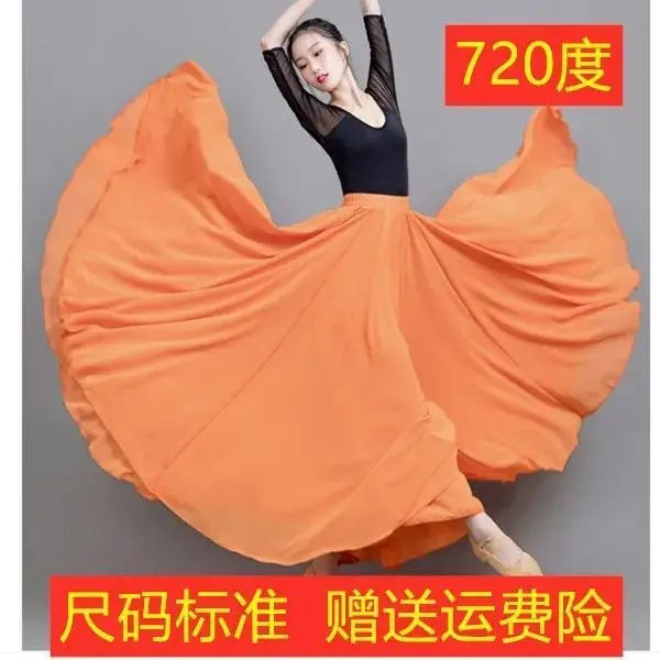 720 Degree Dance Skirt Pleated Long Skirt Women's Summer Solid Color High Waist Chiffon Long Skirt Large Swing Skirt