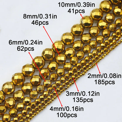 BTFBES 2-10mm Silver Color Round Beads Natural Stone Hematite Gem Non-magnetic Loose Ball For Jewelry Bracelet Necklace DIY 15''