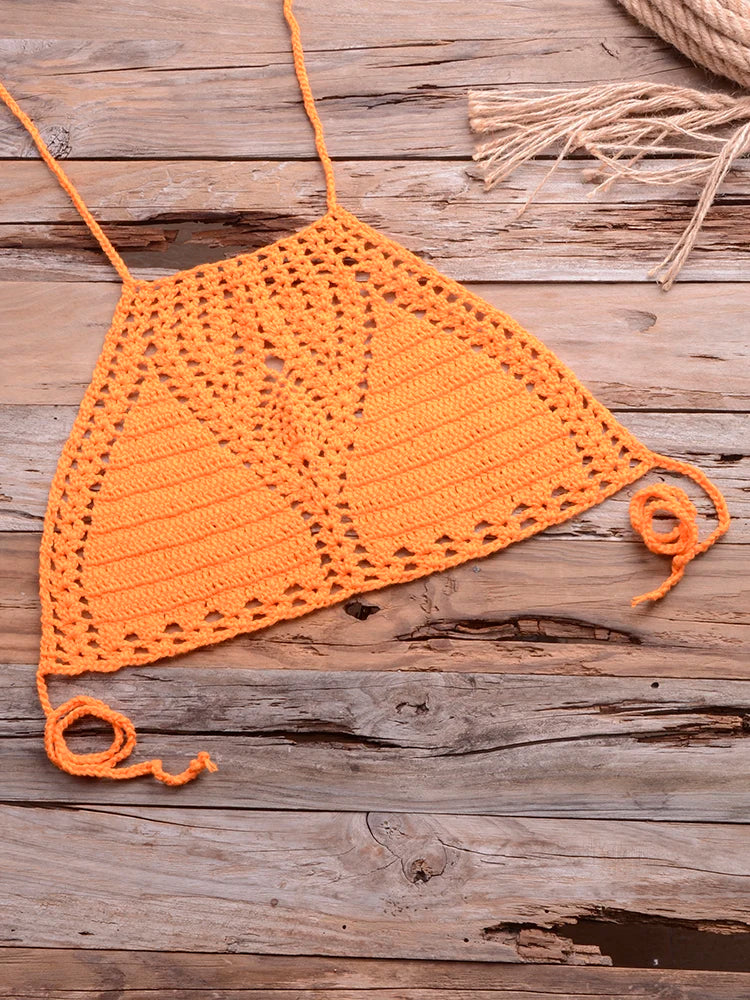 Sexy Crochet Bikinis Sets Handmade Knitted Cotton Swimwear Swimsuit Top + Bottom Bandage Women Sexy Beachwear Biquinis