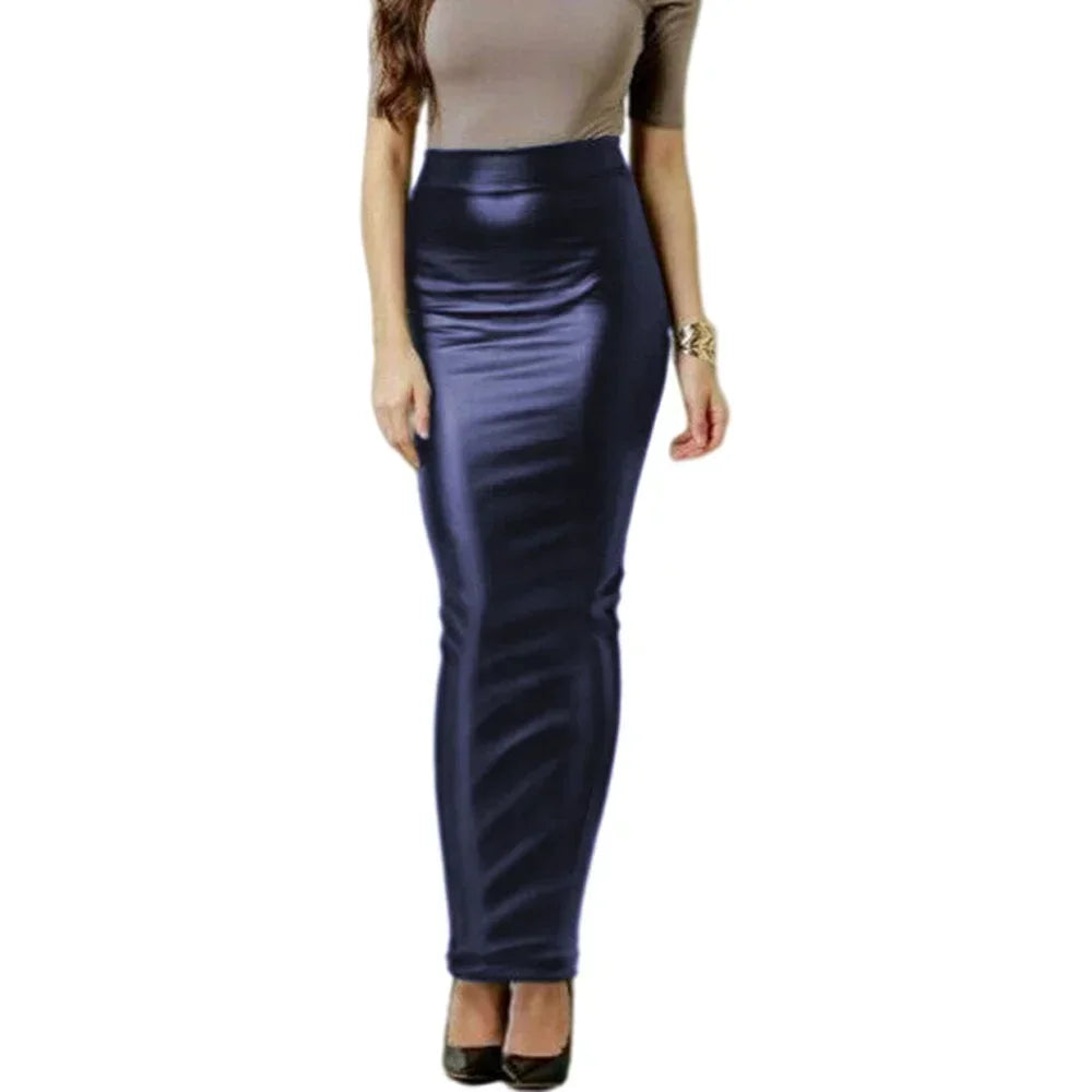 Women Hobble Skirt Solid Color High Waist Slim Fit Skinny Matte Faux Leather Cozy Commuter Wetlook Bodycon Skirt Streetwear New