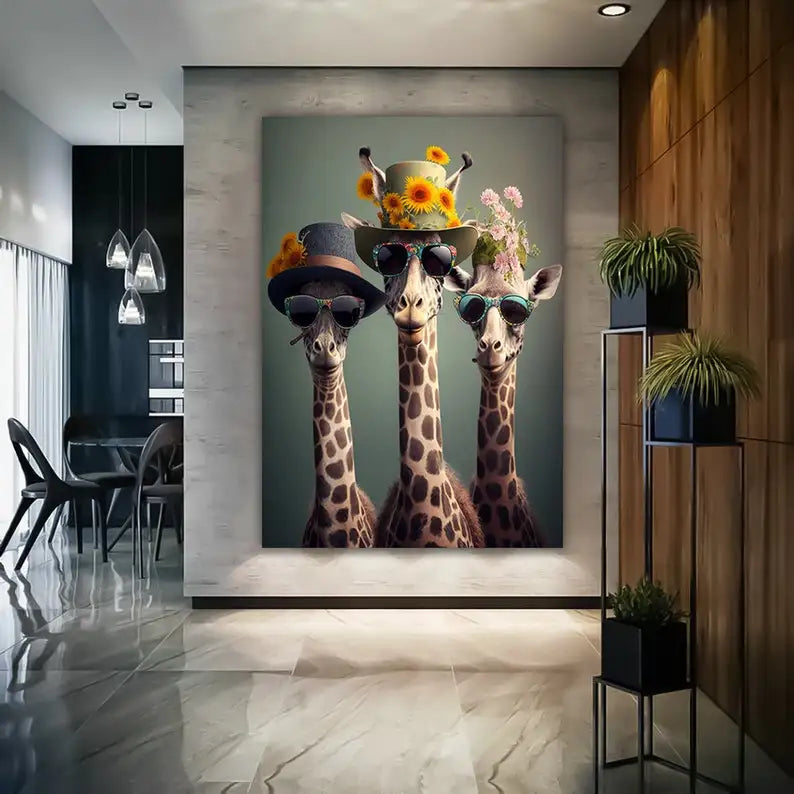 Funky Giraffe Wall Art Canvas Print, Painting Home Decor Animal Canvas Wall Hanging Home Decor Poster - Unframed