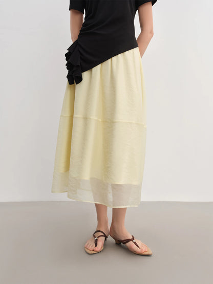 DUSHU 2025 Summer Women's High Waist Sheer Chiffon Skirt - A-Line Flowy Boho Skirt with Flattering Slimming Silhouette