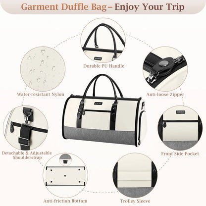 Travel Garment Bag, Convertible Garment Duffel Bags Combo with Shoe Compartment Toiletry Bag, Carry-On Weekend Overnight Bag for