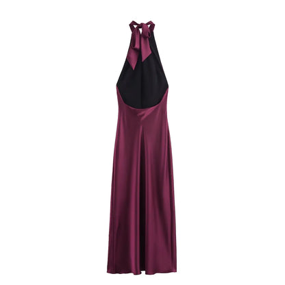 BSAY Fashion Hanging Neck Bareback Sexy Autumn New Style 2025 Women's Silk Texture Dress French Evening Dress