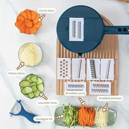 9 in 1 Multi-functional Vegetable Chopper Carrots Potatoes Manually Cut Shred Slicer Radish Grater with Container Kitchen Tools