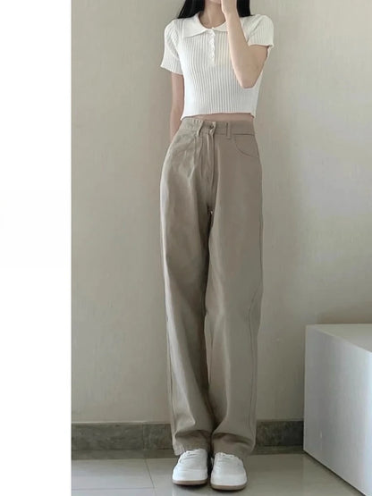 Autumn Kaqi White Jeans Women Wide Leg Pants Mom Femme Y2K Jeans Bermuda Woman Trousers Clothing Pantalones Spodnie Damskie