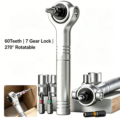 60 Teeth Ratchet Wrench 7 Gear Lockable 270° Rotatable Detachable Magnetic Adsorption Forward Reverse Adjust Hand Tool