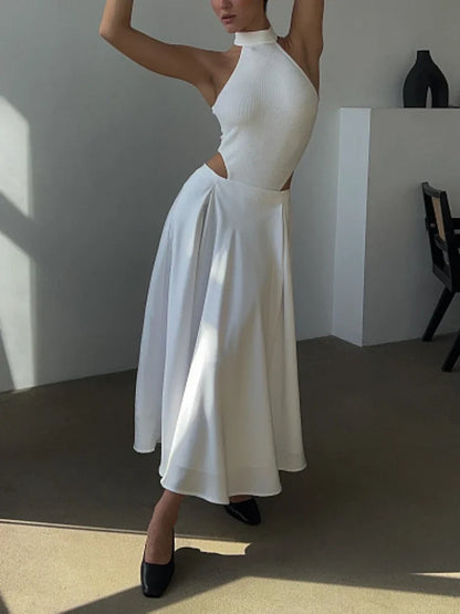 Elegant Women's Skirt Autumn Satin Silk Long Skirts for Women Fashion 2025 Lady Solid Color Khaki White High Waist Skirt Women