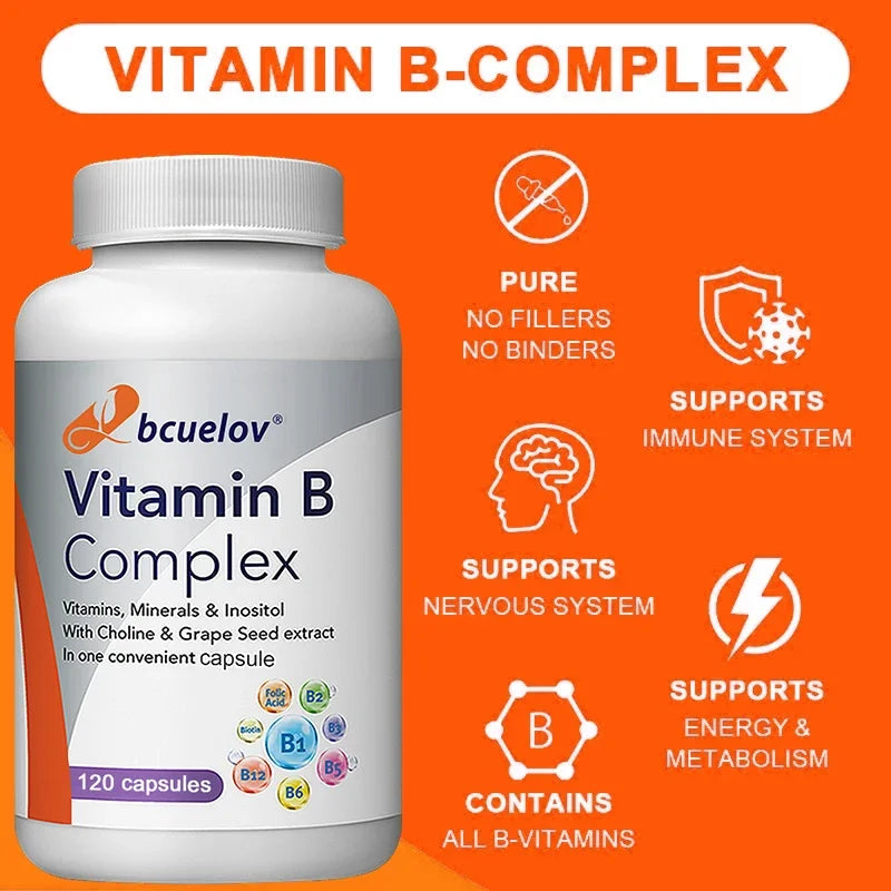 Vitamin B-Complex - Nervous System Support - Supports Energy Metabolism and Enhance Immunity - Non-GMO, Vegan, Gluten Free