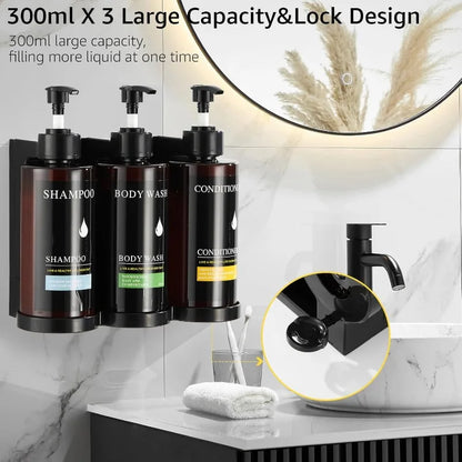Soap Dispenser Set No Drill Wall Mounted 3 Chamber Shampoo Shower Gel Liquid Soap Dispenser for Bathroom Hotel Commercial Use