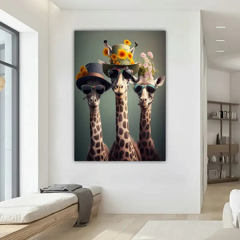 Funky Giraffe Wall Art Canvas Print, Painting Home Decor Animal Canvas Wall Hanging Home Decor Poster - Unframed