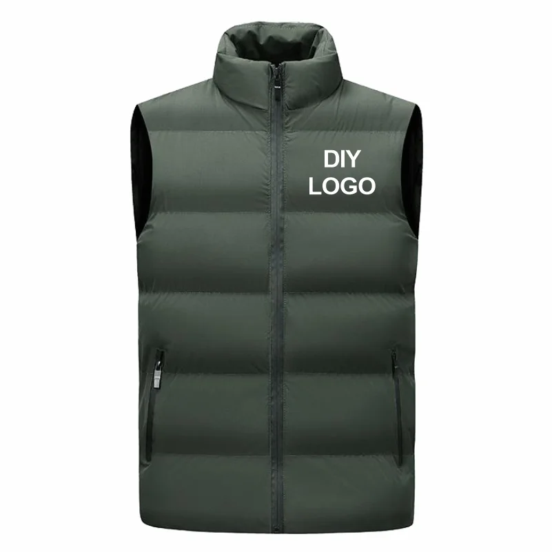 Sleeveless Vest Men's Stand Collar Thicken Jacket Down Windproof Winter Coat Custom Printing Company Brand Diy Logo Warm Vest