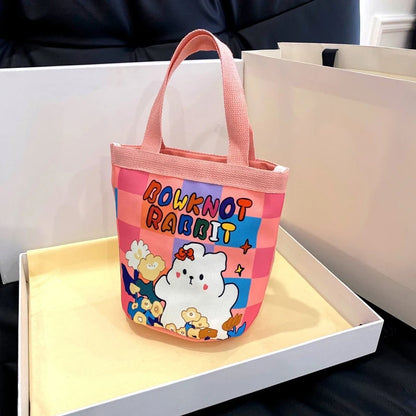 Casual Canvas Bucket Bag Tote Women Handbags Cartoon Print Lunch Bag Shopper Bag School Bag