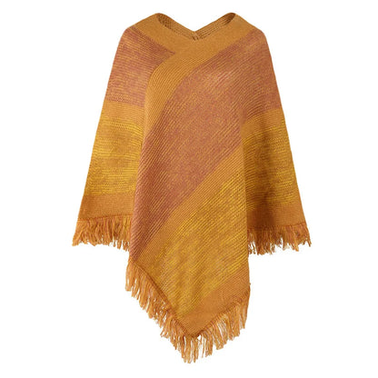 Autumn Winter Batwing Sleeve Rainbow Striped Poncho Women Fashion Sweater Cloak 2025 New Pullover Shawl Female Tassel Cape