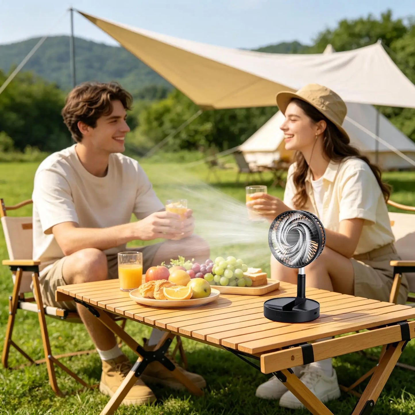 Portable Stand Up Fan 185-Degree Tilt Oscillating Blower Silent Foldable Rechargeable Standing Fan For Home Outdoor Camping
