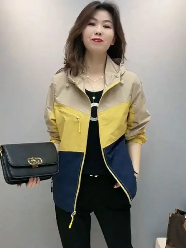 Fashionable Color-blocking Breathable Protective Clothing for Women in Summer New Korean Version Loose Casual Style Thin