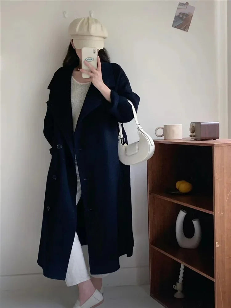 2024 Autumn Winter New Double-sided Cashmere Coat Female Casual Warm Long Woolen Coat Loose Tide Commuting Wool Jacket Women
