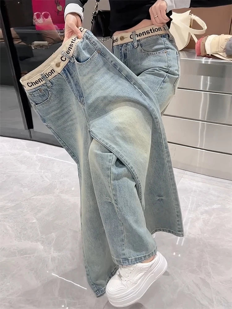 Y2K 2000s Wide Leg Baggy Denim Trouser Women's Washed Vintage Casual Pants Female High Street Retro High Waist Trashy Jeans