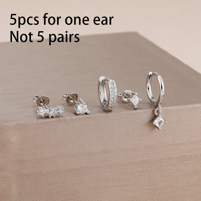 5PCS Stainless Steel Little Huggies Ear Stud Earrings Set For Women Tiny Crystal Zirconia Pendant Earrings Piercing Jewelry
