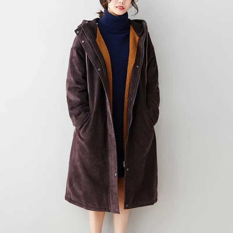 Women Clothes Trench Coat Corduroy for Women Jacket Outerwear French Style Turn Down Collar Trench Coat Solid Korean Version