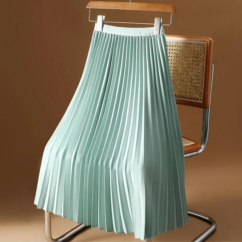 Summer Long Pleated Skirts Womens 2024 Korean Fashion Clothes Elegant High Waist Faldas Chiffon Casual A Line Black Pink Skirt