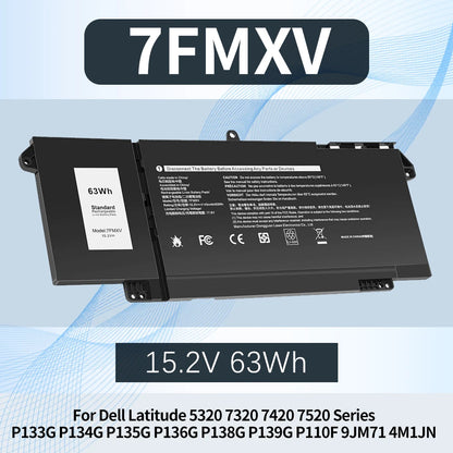 63Wh 7FMXV Laptop Battery for Dell Latitude 5320 7320 7420 7520 P133G P134G P135G P136G P138G P139G P110F 9JM71 4M1JN 1PP63