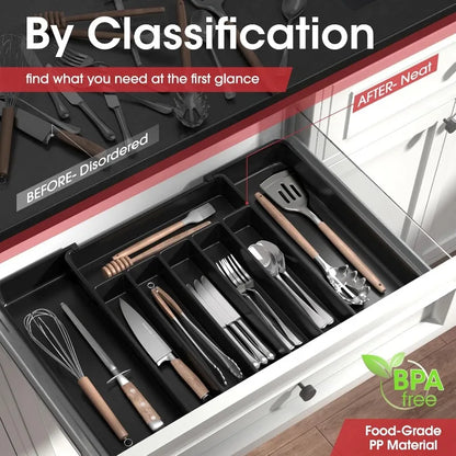 Adjustable Pantry Organizer Utensil Cutlery Drawer  for Forks Knives Silverware Expandable Kitchen Drawer Kitchen Organizer Tray