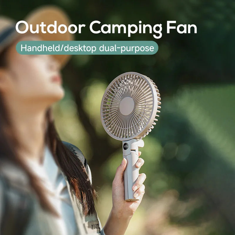 XIAOTREE Portable Handheld Rechargeable Fan LED Digital Display 180°Adjustable Rechargeable Fan 4 Speed Wind Camping Tripod Fan