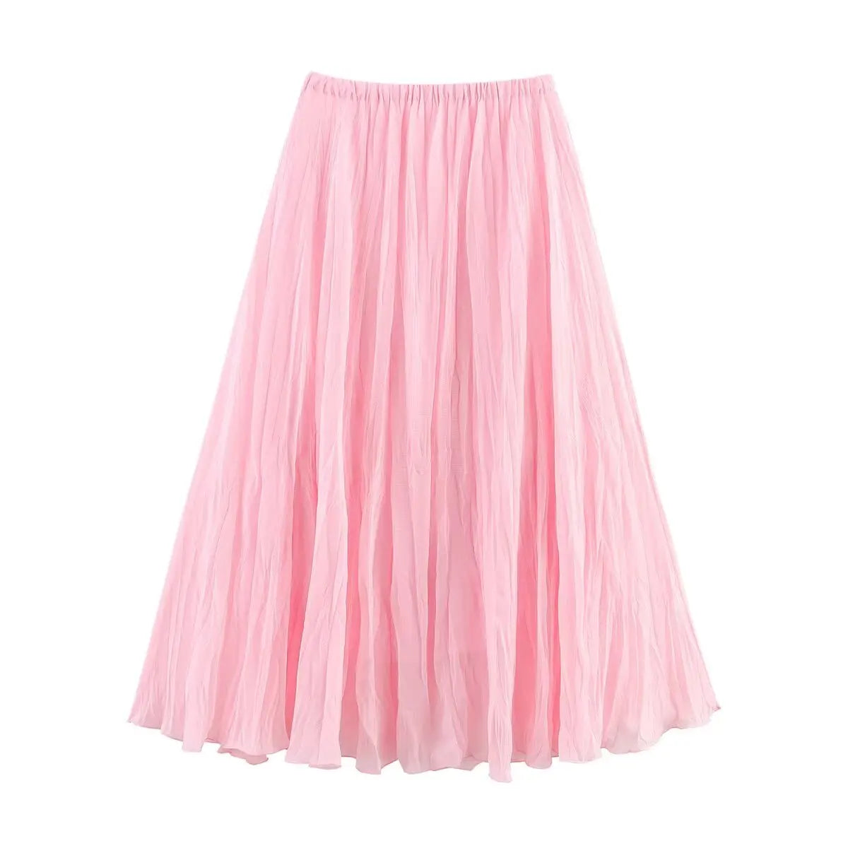 HH Women Elegant Yellow Pleated Long Skirts Elastic Waist Loose Casual High Waist Skirt Female A-Line Solid Tulle Skirt