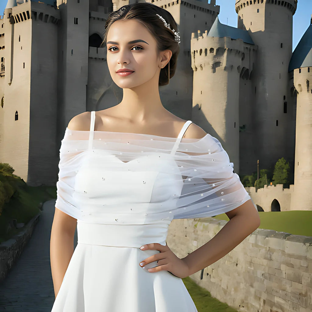 Wedding Wrap Pearls Beaded Top Wedding Dresses Accessories Removable Bolero Bridal Tulle Short Detachable Party Accessory  VPG15