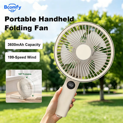 Portable Handheld Fan 3600mAh Rechargeable Folding Desktop Fan 199 Speed Strong Wind Outdoor Camping Hand Fan for Home Travel
