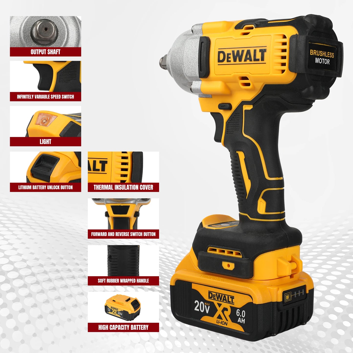 DEWALT 20V Cordless Impact Wrench | High Torque Brushless Motor | Durable Lithium-Powered Tool for Professional Use DCF900