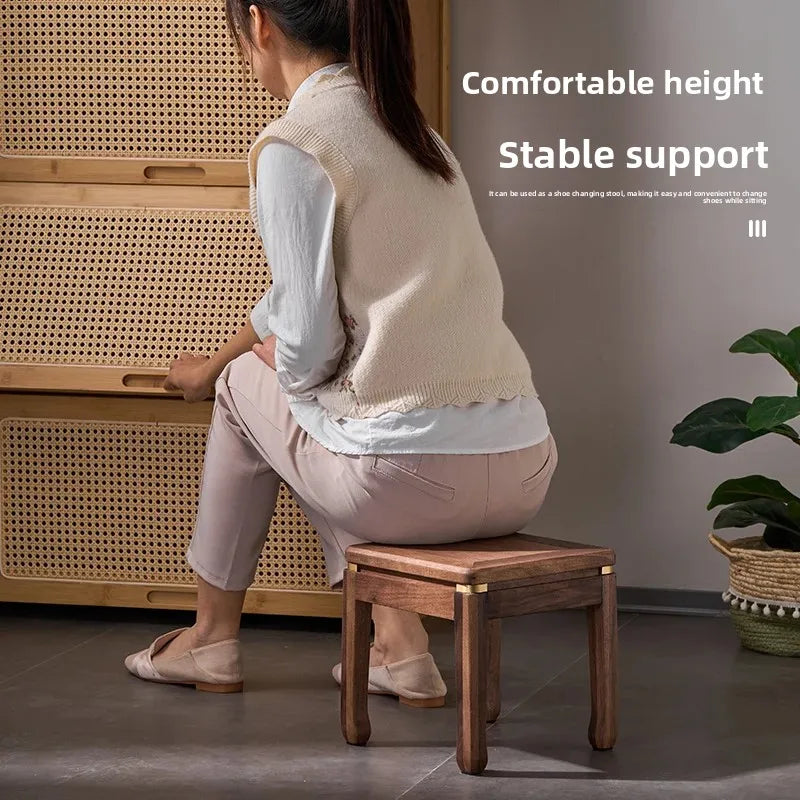 Solid Walnut Wood Small Square Footstool Minimalist Step Stool for Kids Entryway Shoe Bench Home Living Room Decor