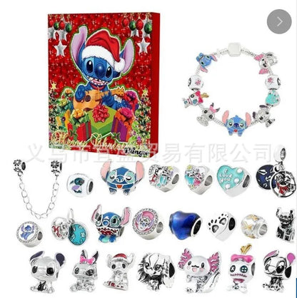 Disney Stitch Mickey Mouse Adventskalender-Armbänder, 24 Tage Countdown, DIY-Schmuckherstellung, süßes Weihnachtsgeschenk