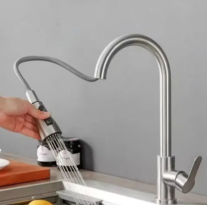 Kitchen Faucet Flexible Pull Out 2 Modes Nozzle Hot Cold Water Mixer Tap Deck Mounted Sprayer and Stream SUS 304 Faucets