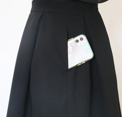 High Waist A-Line Midi Skirt Bla New Retro Pleated Fluffy f-length Spring Autumn Winter Seasonal Wear Polyester Fiber