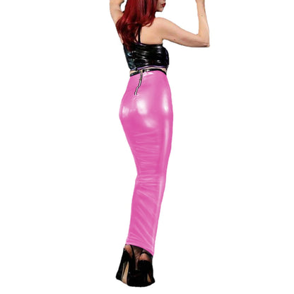 Sexy Slim High Waist Long Hobble Skirt Wetlook PVC Leather Wrap Hip Shapewear Pencil Skirts Kawaii Punk Style Evening Club Party