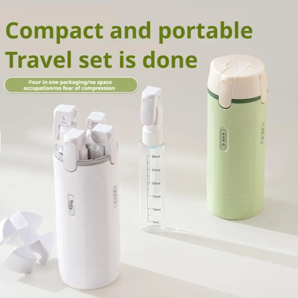 Travel Dispenser Storage Bottle With 4*30ml Inner Bottles -  Leakproof Portable Refillable For Shampoo Conditioner Lotion Toner