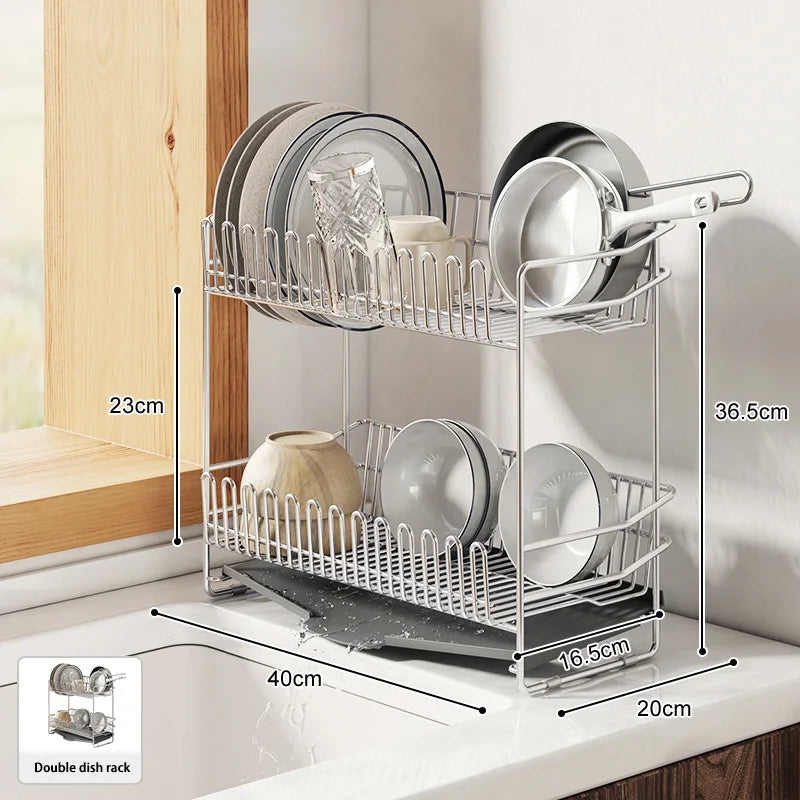 Dish Drying Rack with Drainboard, Dish Rack for Kitchen Counter, Dish Drainer Rack with Utensil Holder, Kitchen Organization